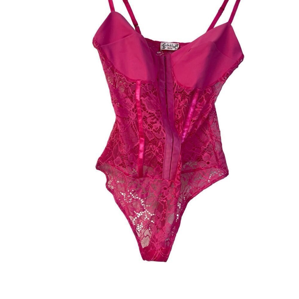 Free People Intimately Lace Night Rhythm Thong Bodysuit in Hot Pink Womans XS NW - Picture 6 of 7